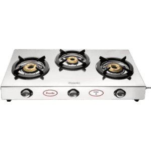 Preethi Blu Flame Ember Stainless Steel Manual Gas Stove | 3 Burners