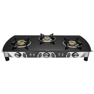 Preethi Blu Flame Blaze Glass top 3 Burner Gas Stove | Manual Ignition | Black | GTS 117