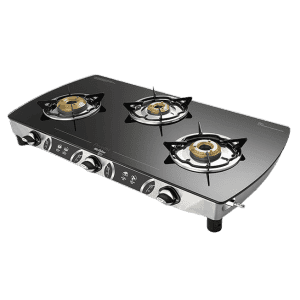 Preethi Blu Flame Blaze Glass top 3 Burner Gas Stove | Manual Ignition | Black | GTS 117