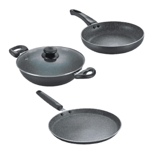 Prestige Omega Deluxe Granite BYK 3PC Set Induction Bottom Non-Stick Coated Cookware Set