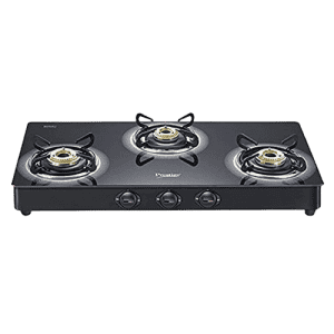 Prestige Royale Plus Schott Glass 3 Burner Gas Stove | Manual Ignition | Black