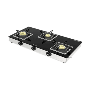 Bajaj 3 Burner Glass Top Gas Stove | Cast Iron Look | Black | 3BJGS7