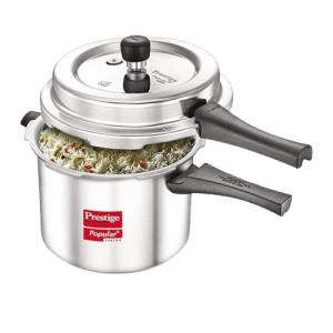 Prestige Popular Plus Svachh  | 5 L |  Virgin Aluminium Spillage Control Outer Lid Pressure Cooker | Silver | 10173