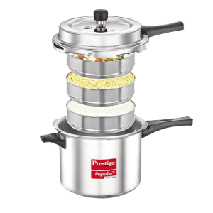 Prestige Popular Plus Svachh  | 5 L |  Virgin Aluminium Spillage Control Outer Lid Pressure Cooker | Silver | 10173