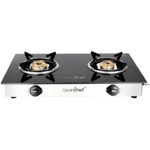 Greenchef NAMO Series Glass Manual Gas Stove | 2 Burners | Black