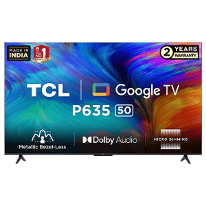 TCL  Metallic Bezel-Less Series 4K Ultra HD Smart LED Google TV | 126 cm (50 Inch)  | 50P635 | Black