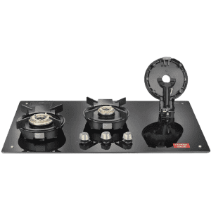 Prestige Svachh Hob PSVH 03 AI | Toughened Glass Hob Top Multi Spark Ignition System | 3 Brass Burner | Black | 40580