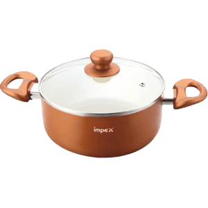IMPEX PEARL 3012 Aluminium, Non-stick Pot with Lid |  30 cm diameter | 8 L capacity | Gold, Orange