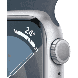 Apple Watch Series 9 | GPS 41mm Silver Aluminium Case with Storm Blue Sport Band | Silver Strap