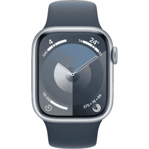 Apple Watch Series 9  | M/L |  41mm |  GPS | Cellular | Silver Aluminium Case with Storm Blue Sport Band | MRHW3HN/A