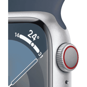 Apple Watch Series 9  | M/L |  41mm |  GPS | Cellular | Silver Aluminium Case with Storm Blue Sport Band | MRHW3HN/A