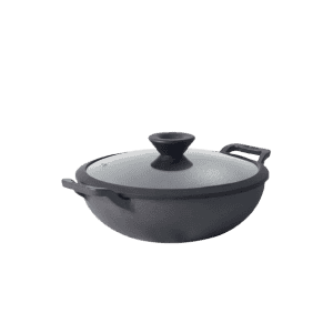 Meyer Pre Seasoned Cast Iron shallow Kadai | 30cm | Glass Lid | 48186 C