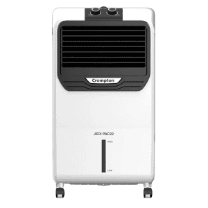 Crompton Jedi PAC Personal Air Cooler- 22L, with Everlast Pump, 4-Way Air Deflection and Honeycomb pads | White & Black