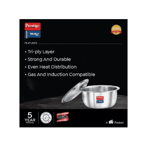 Prestige Tri ply Stainless Steel Induction Base Tope with Lid | 22 cm | Silver