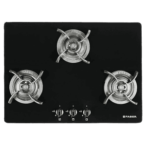 Faber | HOB ULTIMA HT723 CRS BR CI AI | Hob/Hobtop 3 Brass Burner Glass Top | Black