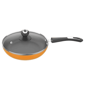 ‎Preethi Dura Collection Non Stick Fry Pan | 26 cm | Glass Lid Gas | 5 Star | Non Stick Effect | Turmeric Yellow