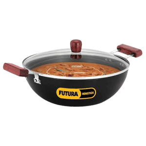 Hawkins Futura Deep Kadhai | Non Stick Kadai with Glass Lid | Flat Bottom Induction Kadhai | 5 L | INK50G