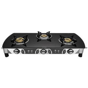 Preethi Blu Flame Blaze Glass Manual Gas Stove | 3 Burners | Black