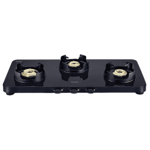 Prestige Gas Stove | EdgeSchott | Glass-Top | 3 Brass Burner | Ultra-Slim Body | Black