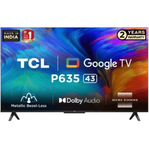 TCL | 43P635 | 108 cm (43 inches) | Metallic Bezel-Less Series 4K Ultra HD Smart LED Google TV | Black