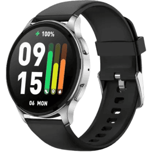 AMAZFIT POP 3R Smart Watch with AMOLED Display | BT Calling and AI Voice Assistance Smartwatch | Silver Black Premium Strap
