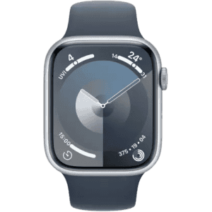 Apple Watch Series 9 | GPS + Cellular 45mm Silver Case & Storm Blue Sport Band | Silver Strap