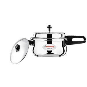 Butterfly Present Stainless steel cute cooker with extra glass Lid | 5.5 L Induction Bottom Pressure Cooker | Stainless Steel