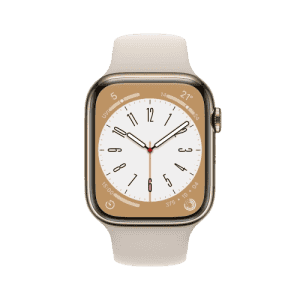 Apple Watch Series 8 | 41 mm | Gold Stainless Steel Case with Starlight Sport Band (GPS + Cellular)