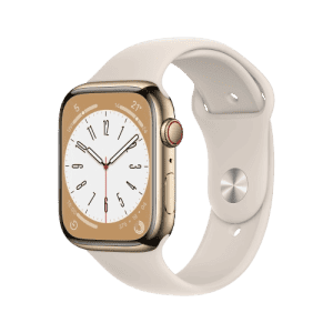 Apple Watch Series 8 | 41 mm | Gold Stainless Steel Case with Starlight Sport Band (GPS + Cellular)