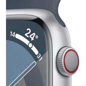 Apple Watch Series 9 | GPS + Cellular 45mm Silver Case & Storm Blue Sport Band | Silver Strap