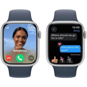 Apple Watch Series 9 | GPS + Cellular 45mm Silver Case & Storm Blue Sport Band | Silver Strap