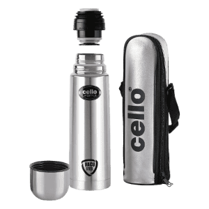 cello Lifestyle Flask | 500ml | Vacusteel Water Bottle with Thermal Jacket | Silver