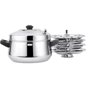 LLM Curve Idly Cooker | 4 Plates Set |  Induction And Standard Idli Maker |  Stainless Steel