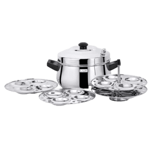 LLM Curve Idly Cooker | 4 Plates Set |  Induction And Standard Idli Maker |  Stainless Steel