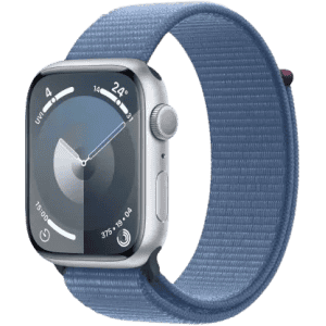 Apple Watch Series 9 | GPS 45mm Silver Aluminium Case with Winter Blue Sport Loop | Silver Strap