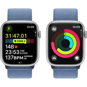 Apple Watch Series 9 | GPS 45mm Silver Aluminium Case with Winter Blue Sport Loop | Silver Strap