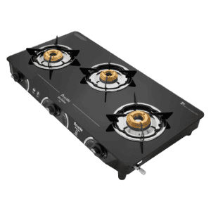 Preethi Zeal glass top 3 burner gas stove | Manual Ignition | Black | GTS124