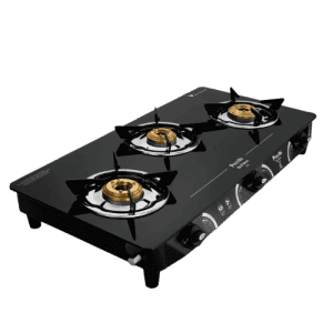 Preethi Zeal glass top 3 burner gas stove | Manual Ignition | Black | GTS124