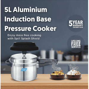Preethi Induction Base Outer Lid Aluminium Pressure Cooker | Spill Splash Shield | 5 L