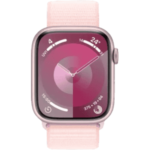 Apple Watch Series 9 | GPS 45mm Pink Aluminium Case with Light Pink Sport Loop  | Pink Strap