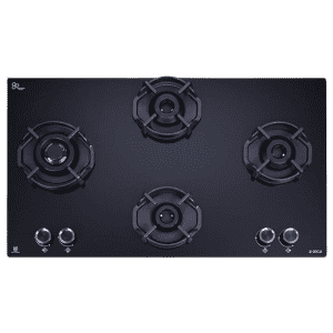 Elica | Hob |  4 Italian Burner Auto Ignition Glass Top with Direct Multi-Flame Brass Burner Gas Stove  | FLEXI HEXA 491 LOTUS IND HD BRASS