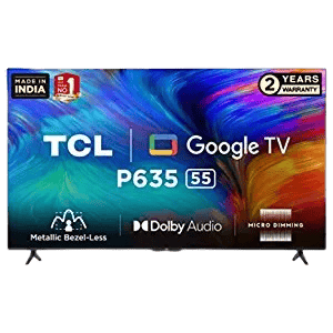 TCL | 55P635 | 139 cm (55 Inch) | Metallic Bezel-Less Series 4K Ultra HD Smart LED Google TV | Black