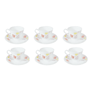 Nolta Ceramic Cup & Saucer | White & Orange