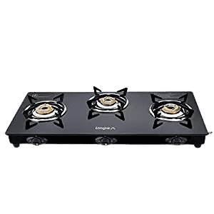 Impex Glass Top Gas Stove | 3 Burner | Black | IGS 1213M