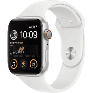 Apple Watch SE 2nd Gen | GPS | 44 mm | Heart Rate Monitor | Sleep Tracking | White Sport Band | MNK23HN/A