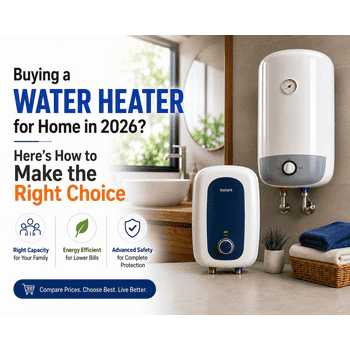 Best water heater for home 2026 with instant and storage water heaters in a modern bathroom.